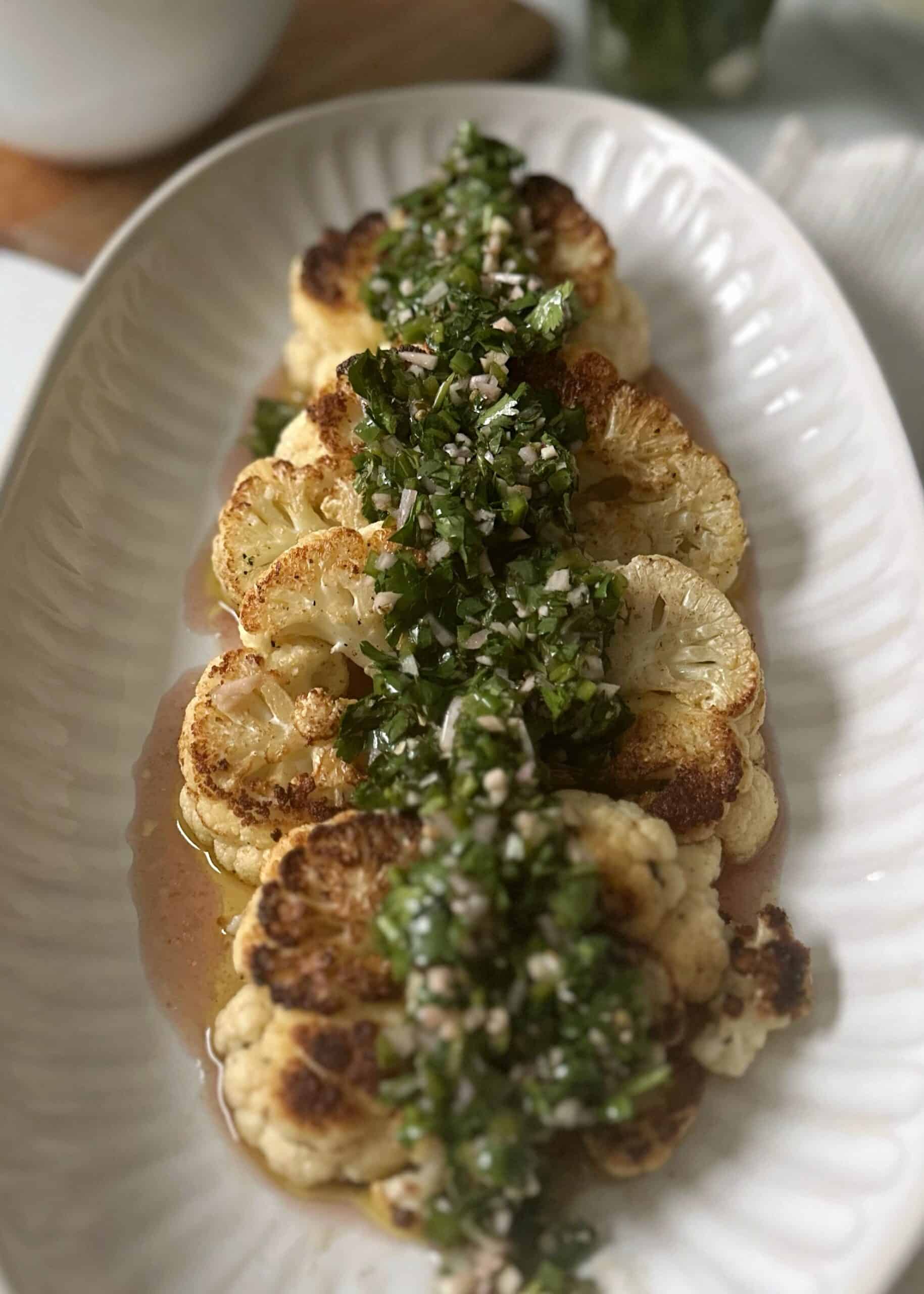 Pan-fried Cauliflower Steaks with Green Chimichurri