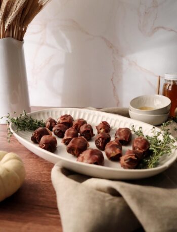 Prosciutto-Wrapped Bleu-Cheese Dates with Herby, Burnt Honey