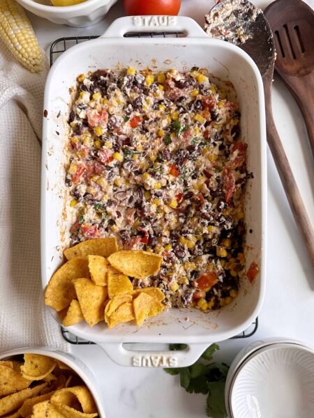 baked black bean corn and feta dip
