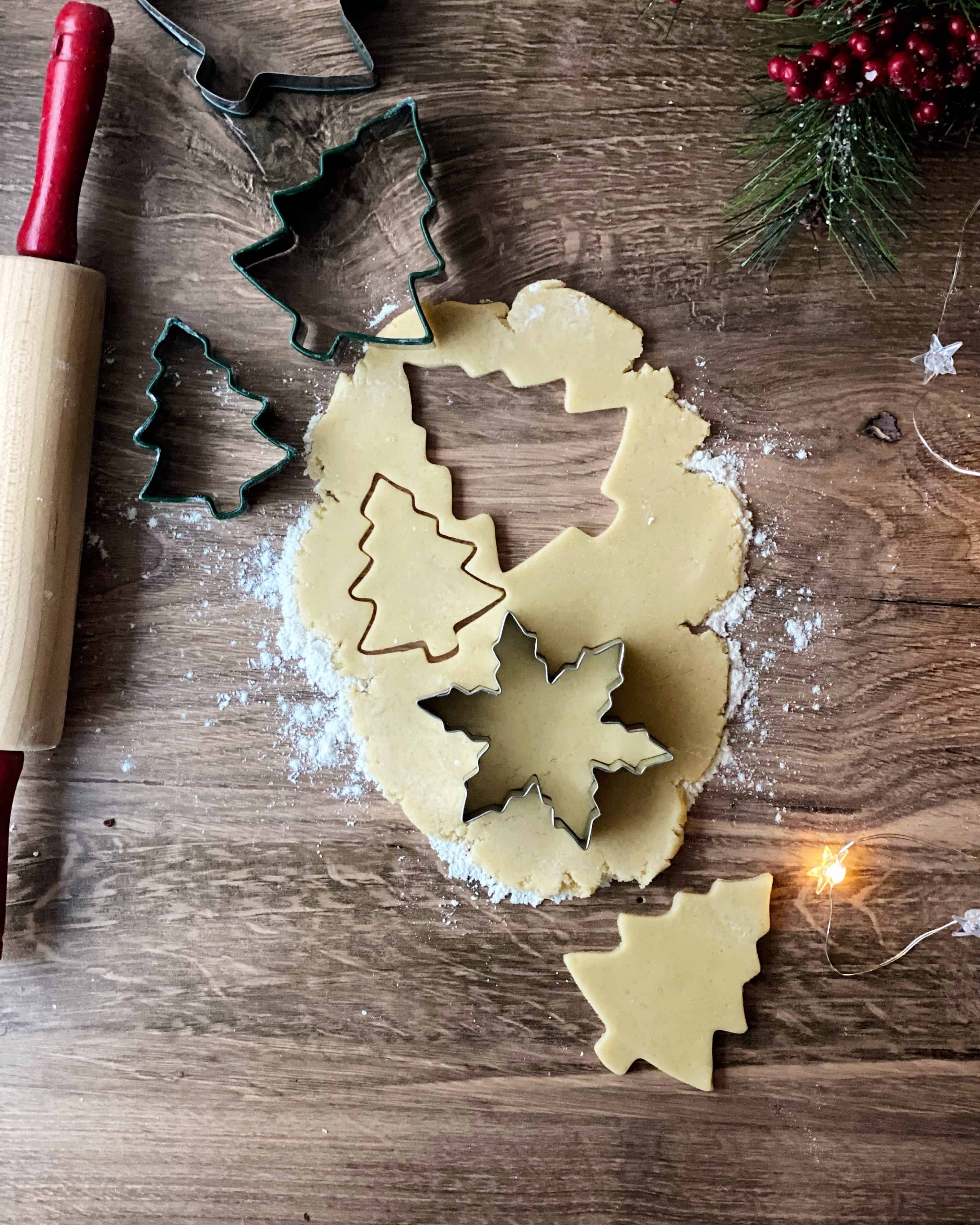cut out christmas sugar cookie dough