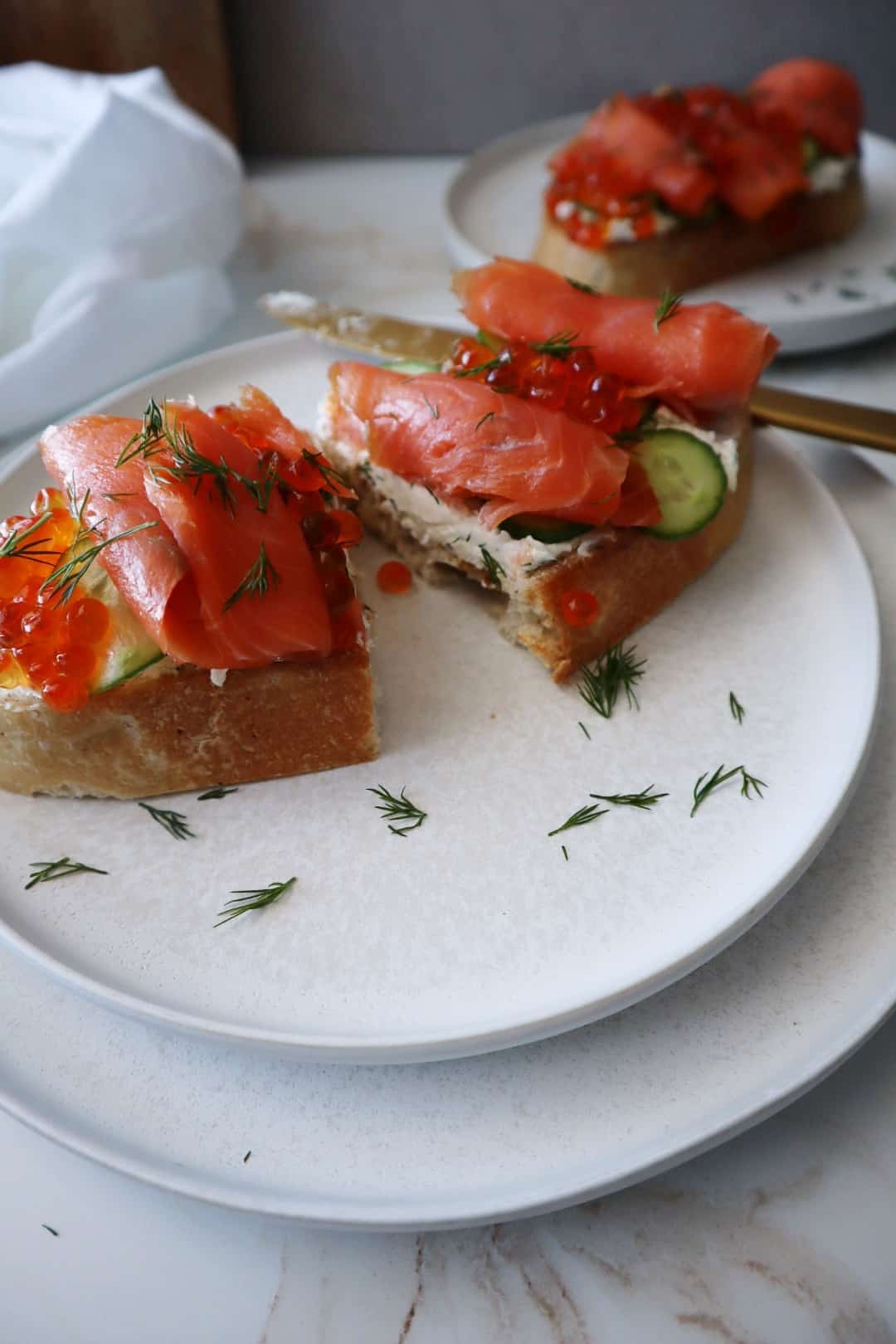 Lox Salmon Toast with Cucumber and Roe