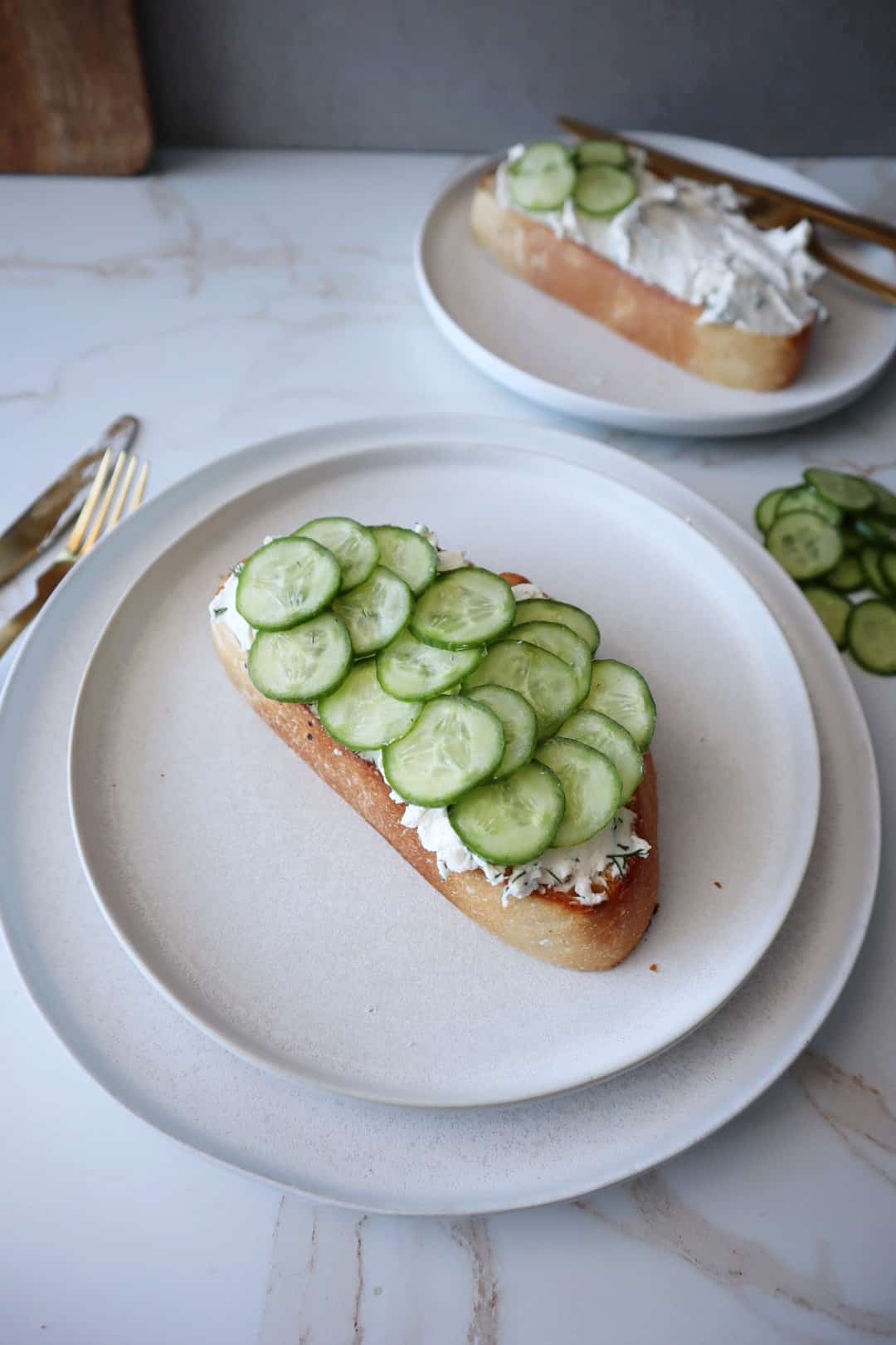 Assembling Lox Salmon Toast with Cucumber and Roe