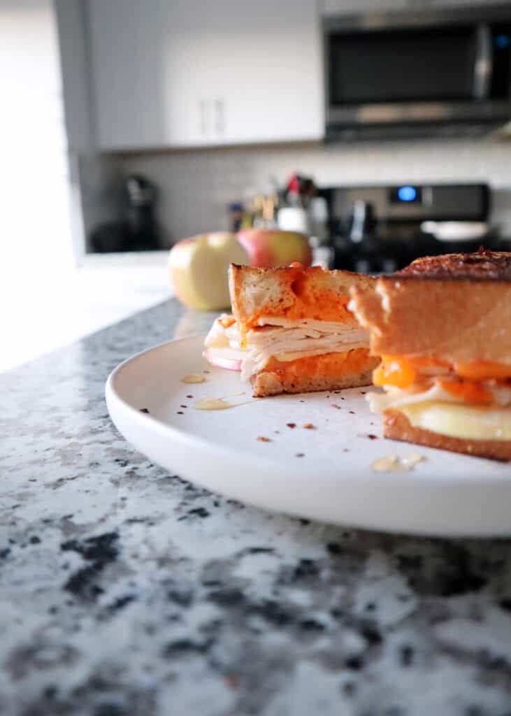 Turkey, Cheddar, and Apple Grilled Cheese with Gochujang Mayo