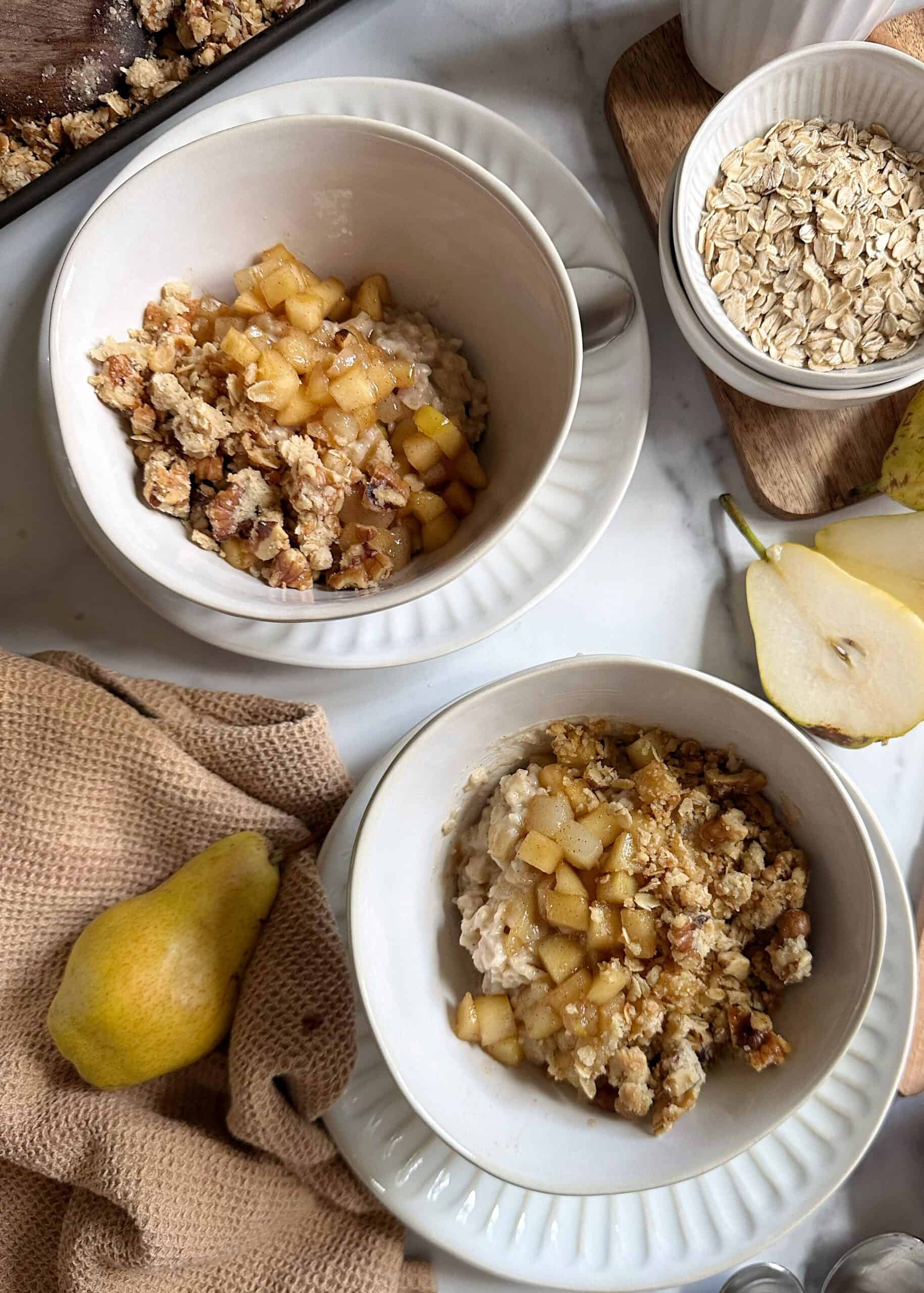 two bowls of Apple Pear Cinnamon oatmeal