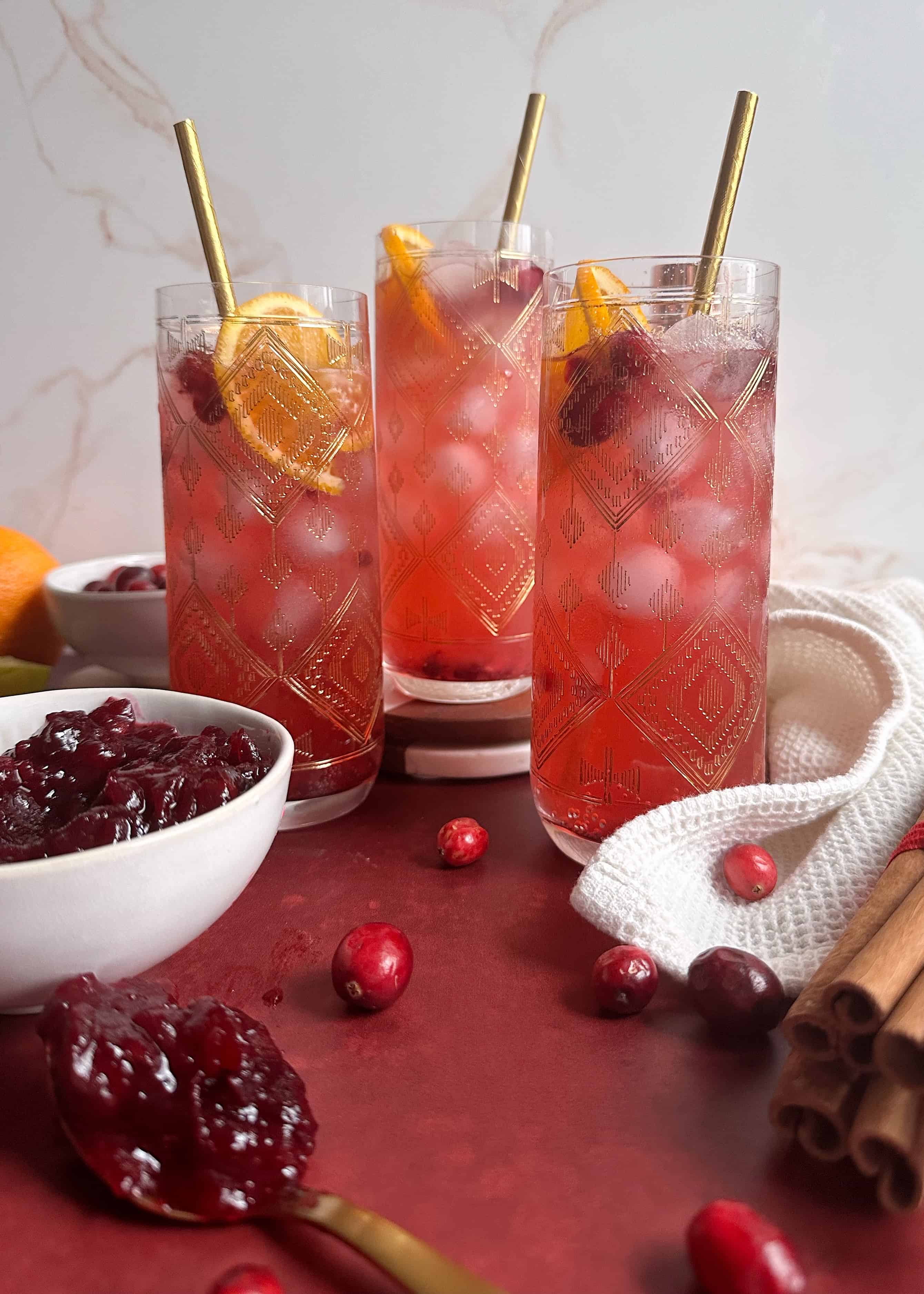 thanksgiving cranberry sauce mule with gold straws