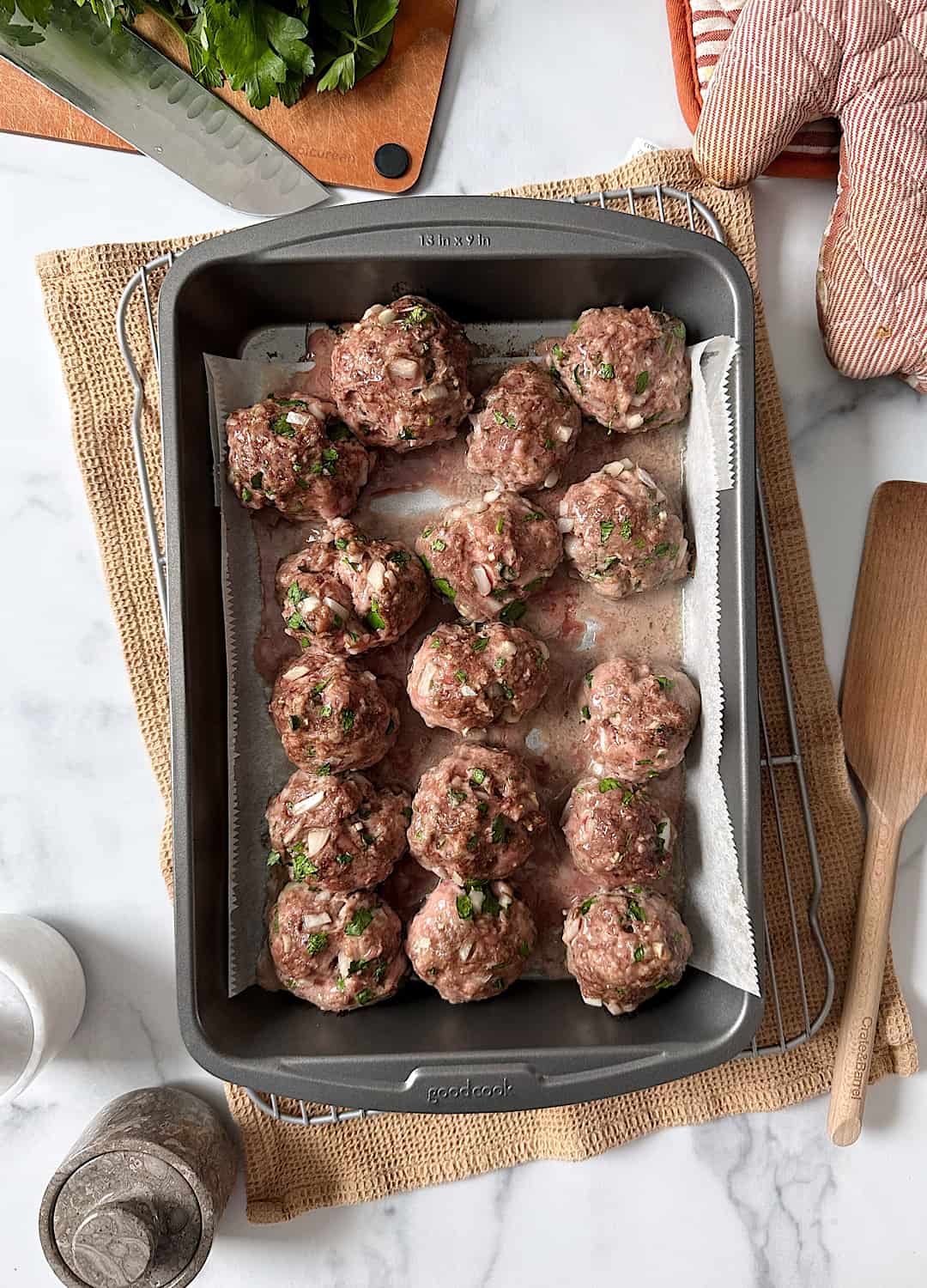 Baked Italian Style Meatballs on Baking Tray