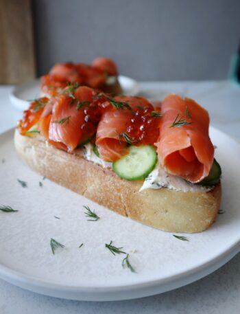 Lox Salmon Toast with Cucumber and Roe