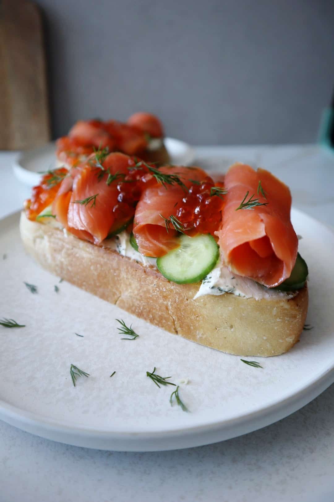 Lox Salmon Toast with Cucumber and Roe