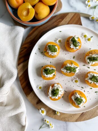 Cottage Cheese Stuffed Apricots with Almonds and Pesto