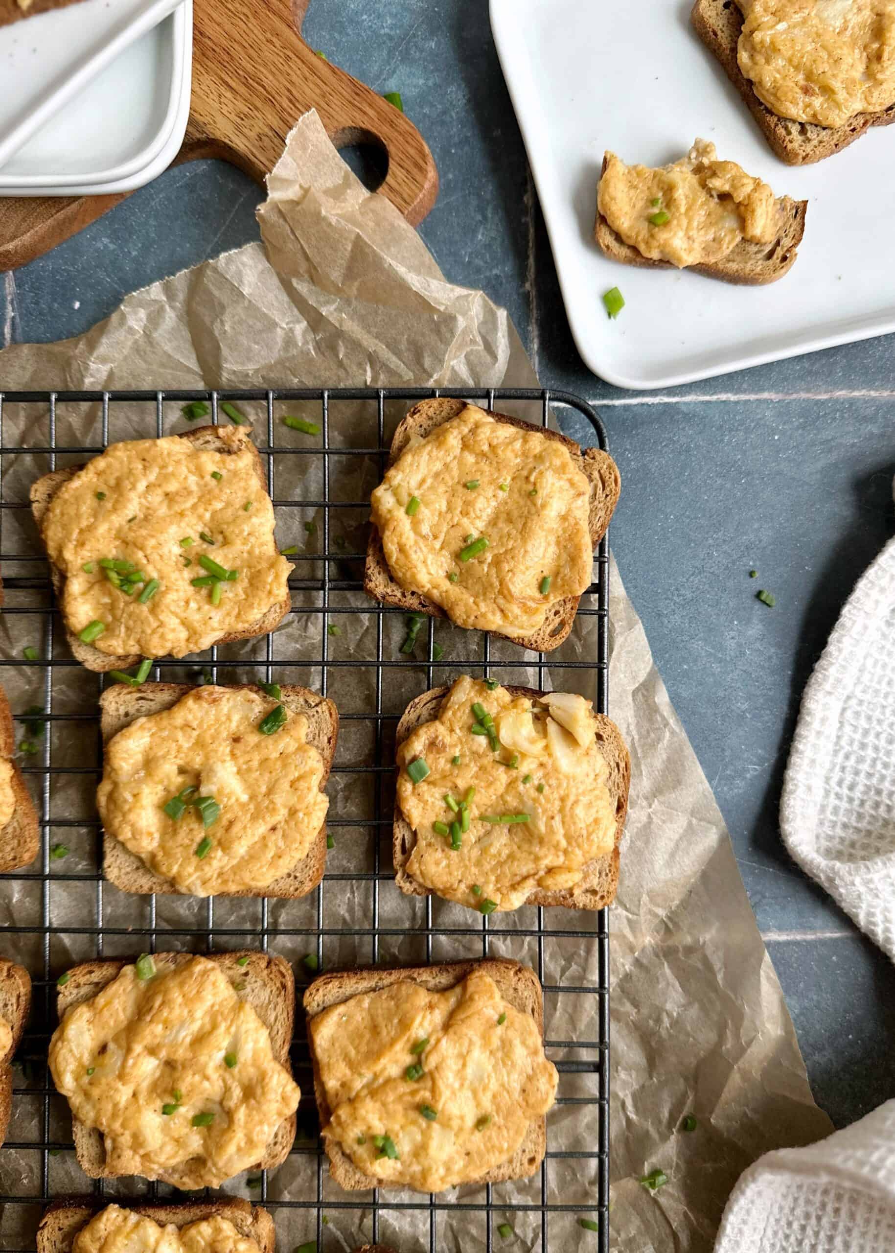 baked cheese crab toasts