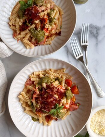 Cherry Tomato Pasta Alla Vodka with Crispy Prosciutto