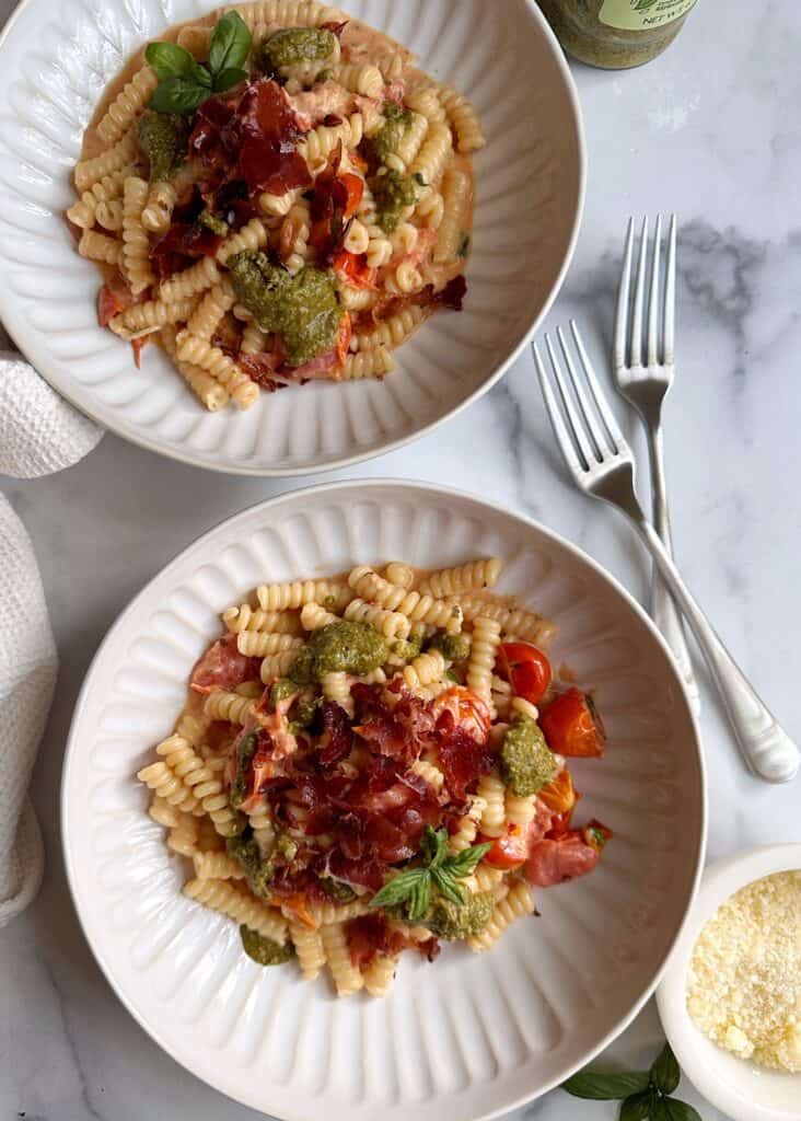 Cherry Tomato Pasta Alla Vodka with Crispy Prosciutto