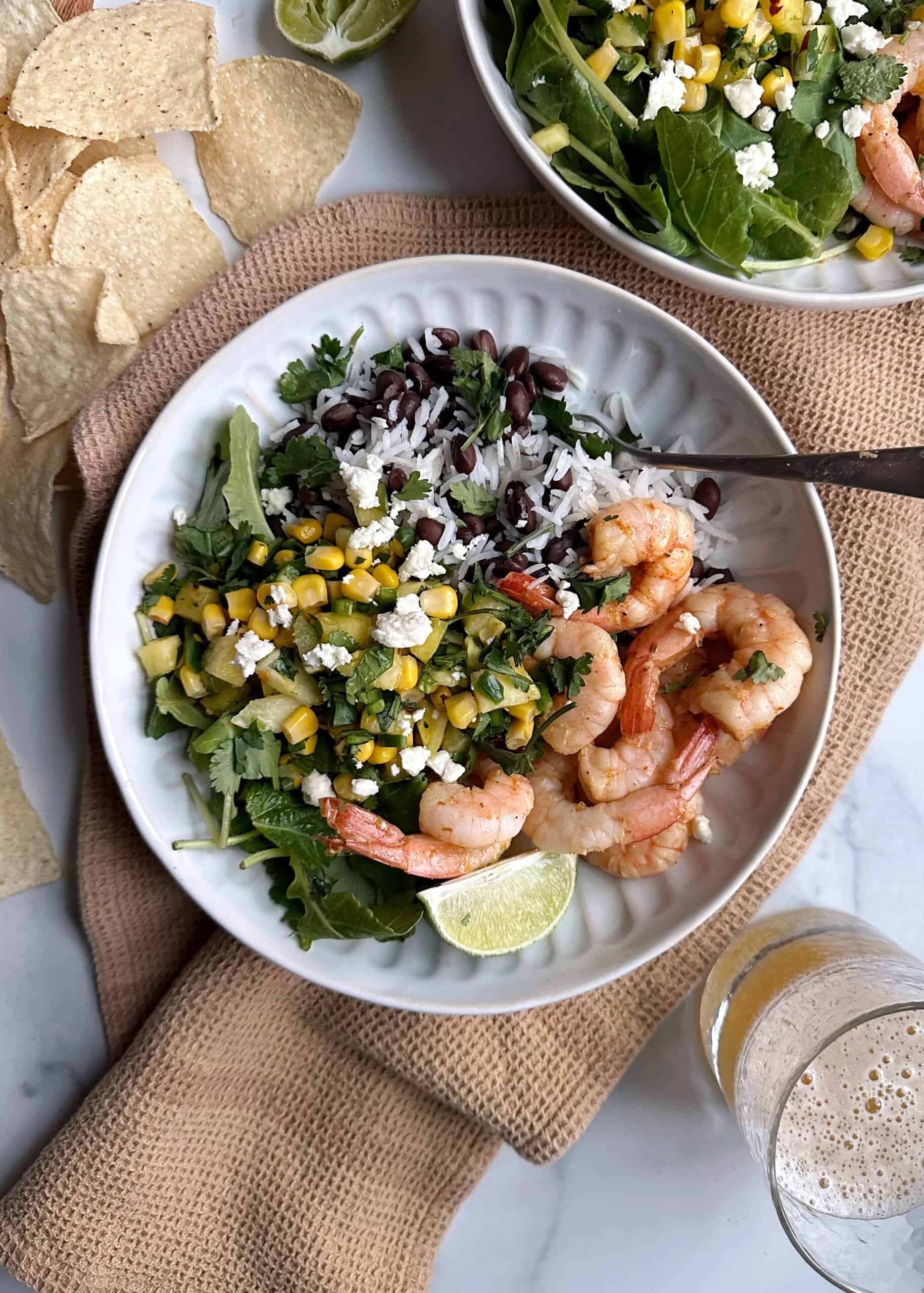 chili butter shrimp burrito bowl