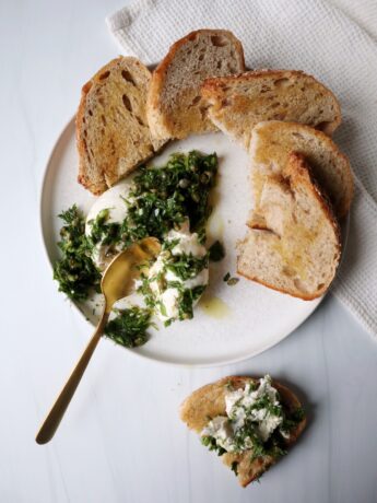 Herb and Caper Vinaigrette with Burrata and Toast