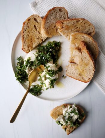 Herb and Caper Vinaigrette with Burrata and Toast