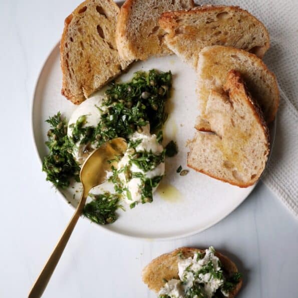 Herb and Caper Vinaigrette with Burrata and Toast