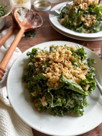 Kale Salad with Rye Breadcrumbs and Horseradish Caesar Dressing