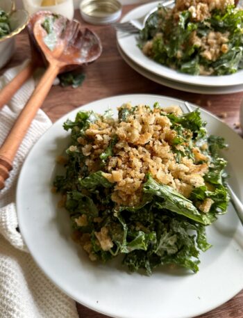 Kale Salad with Rye Breadcrumbs and Horseradish Caesar Dressing