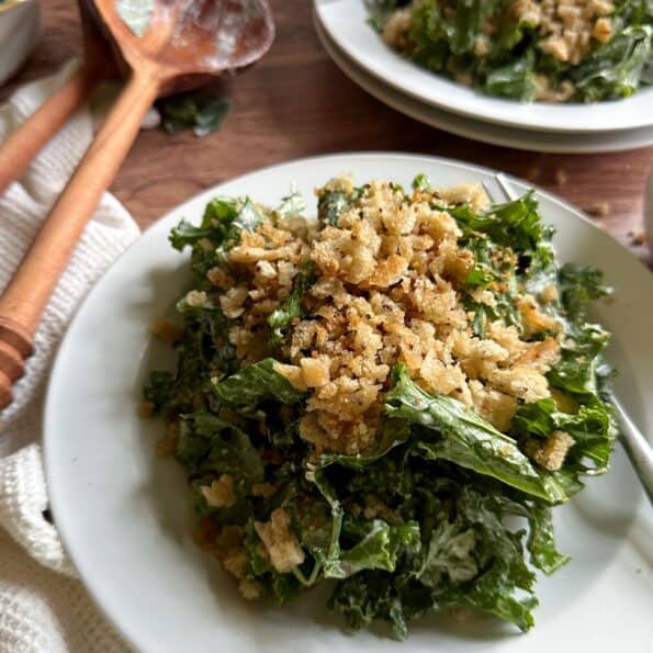 Kale Salad with Rye Breadcrumbs and Horseradish Caesar Dressing