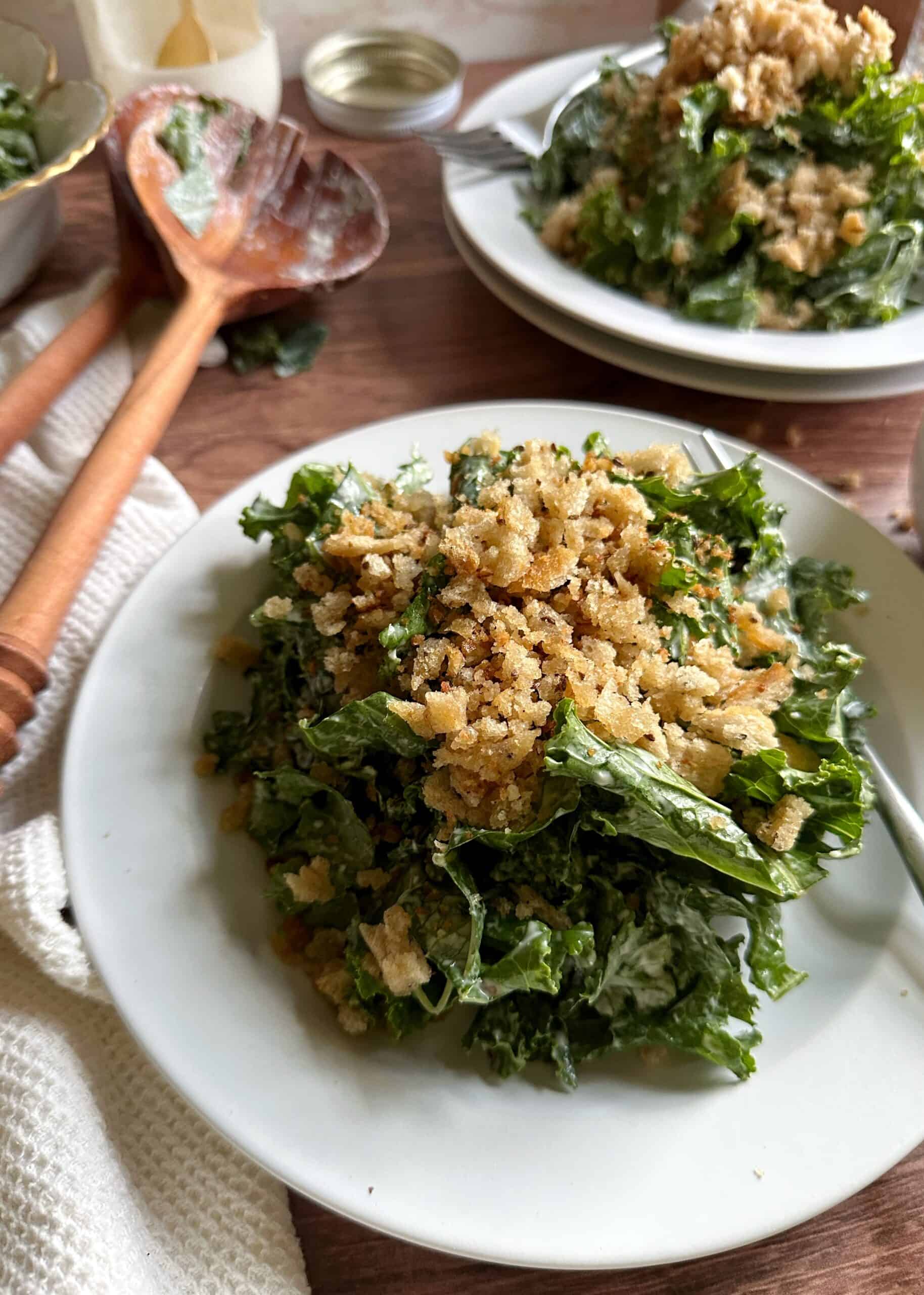 Kale Salad with Rye Breadcrumbs and Horseradish Caesar Dressing