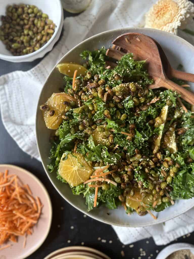 kale orange salad in serving bowl