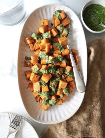 Smoky Roasted Sweet Potatoes with Lemony Kale Pesto