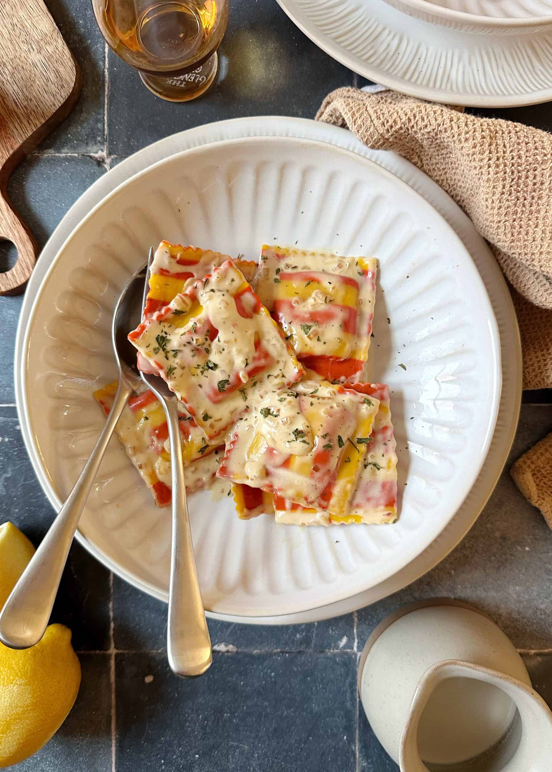 Lemon Brandy Cream Sauce with Lobster Ravioli