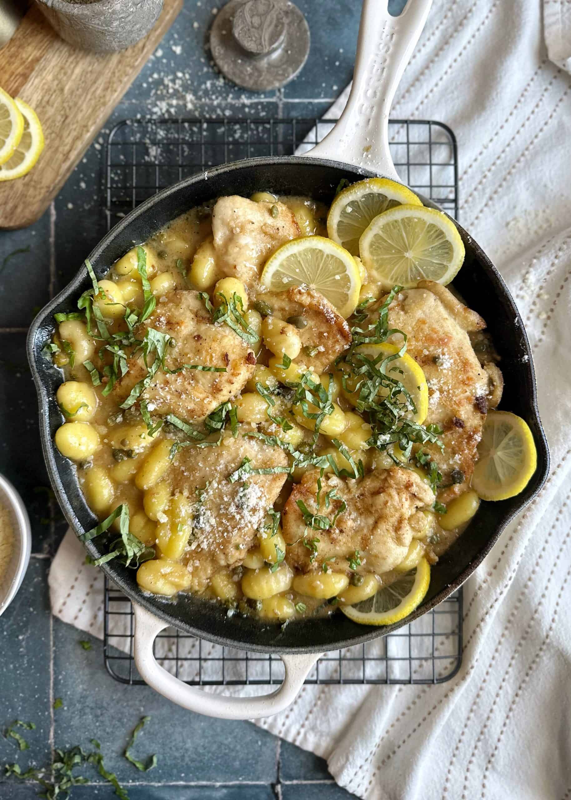 One Pan Creamy Chicken Piccata and Gnocchi