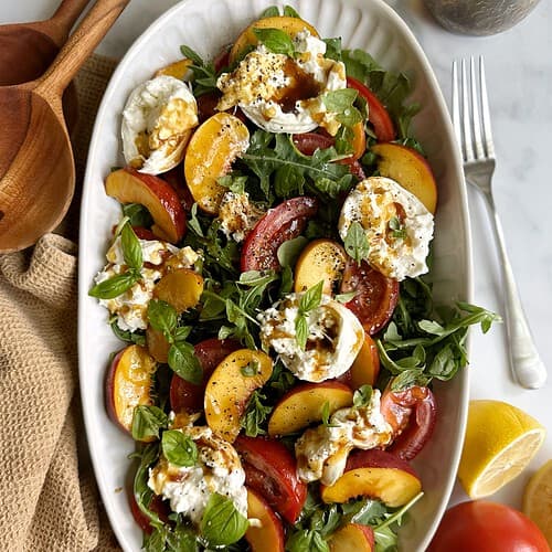 Burrata Tomato Peach Caprese Salad-image