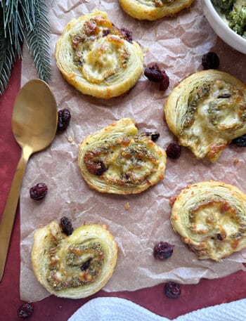 Pistachio Pesto and Cranberry Puff Pastry Pinwheels