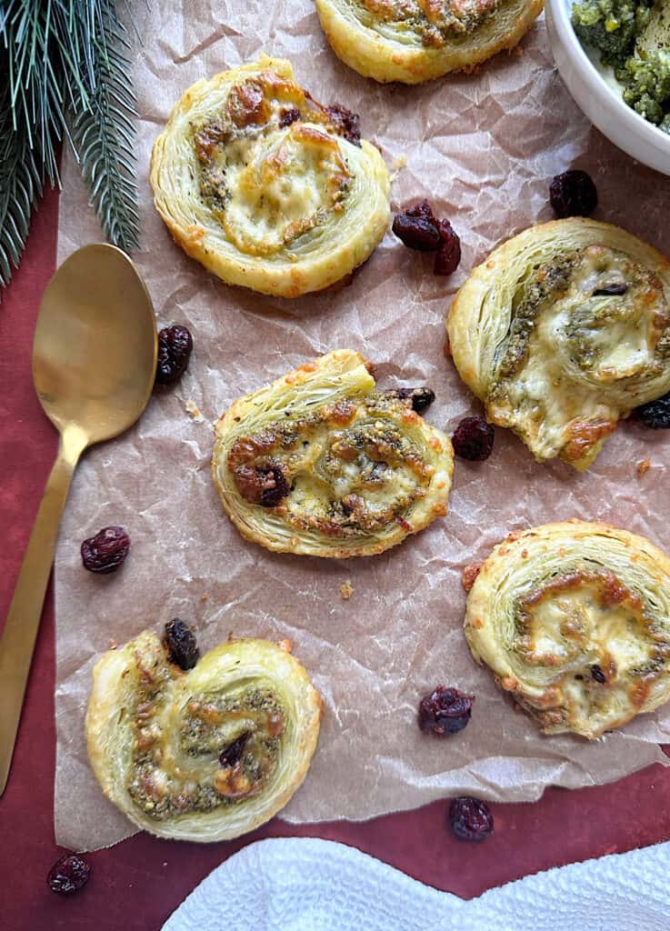 Pistachio Pesto and Cranberry Puff Pastry Pinwheels