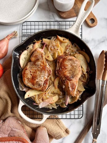 Skillet Pork Chops with Sauteed Shallot and Apple