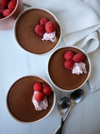 Chocolate Pot De Cremes with Raspberry Whipped Cream