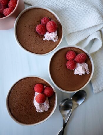 Chocolate Pot De Cremes with Raspberry Whipped Cream