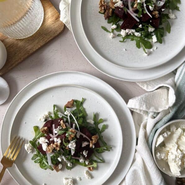 Steamed Beet, Feta, and Walnut Salad with Red Wine Vinaigrette