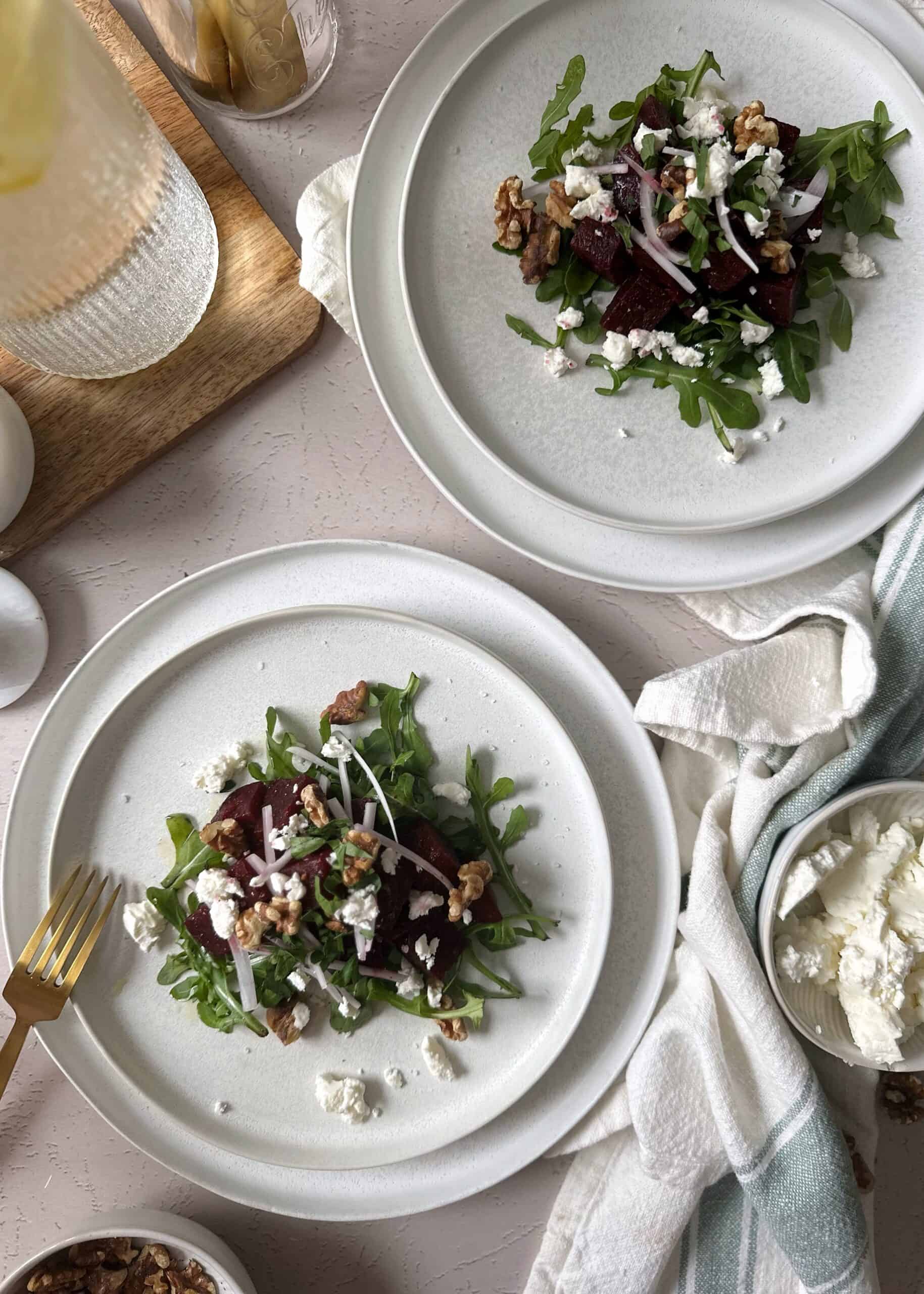 Steamed Beet, Feta, and Walnut Salad with Red Wine Vinaigrette