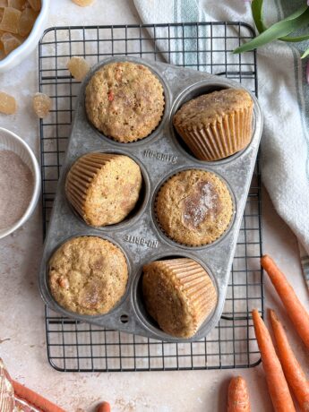 baked carrot ginger muffins in tin