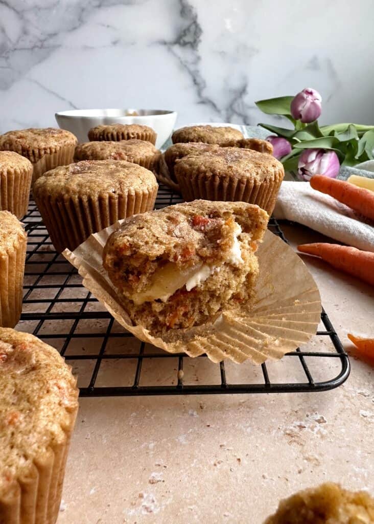 carrot ginger muffin with cream cheese center