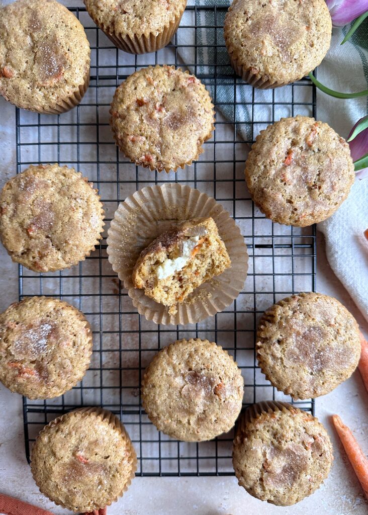 carrot ginger muffins with cream cheese center