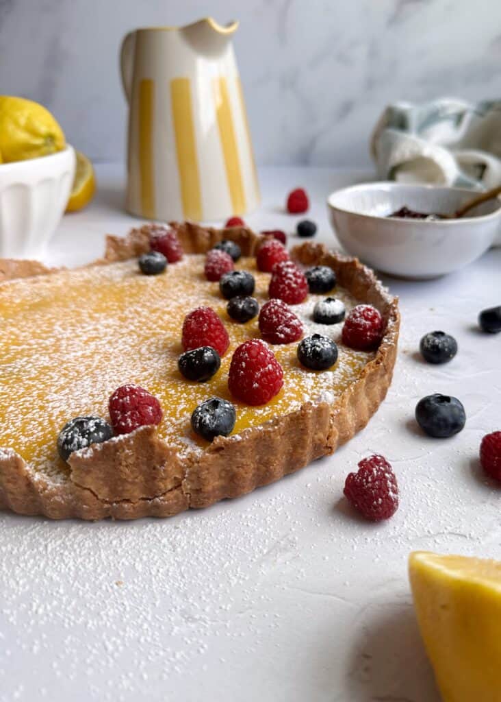 lemon berry tart with berries on the side