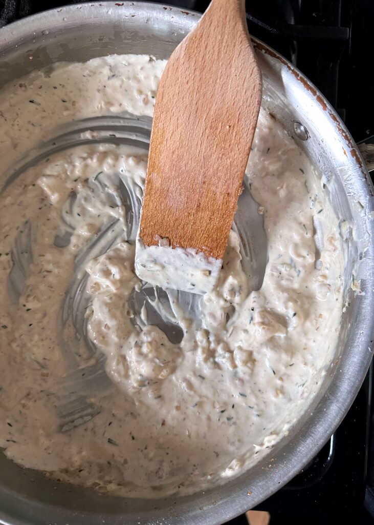 goat cheese sauce in saute pan