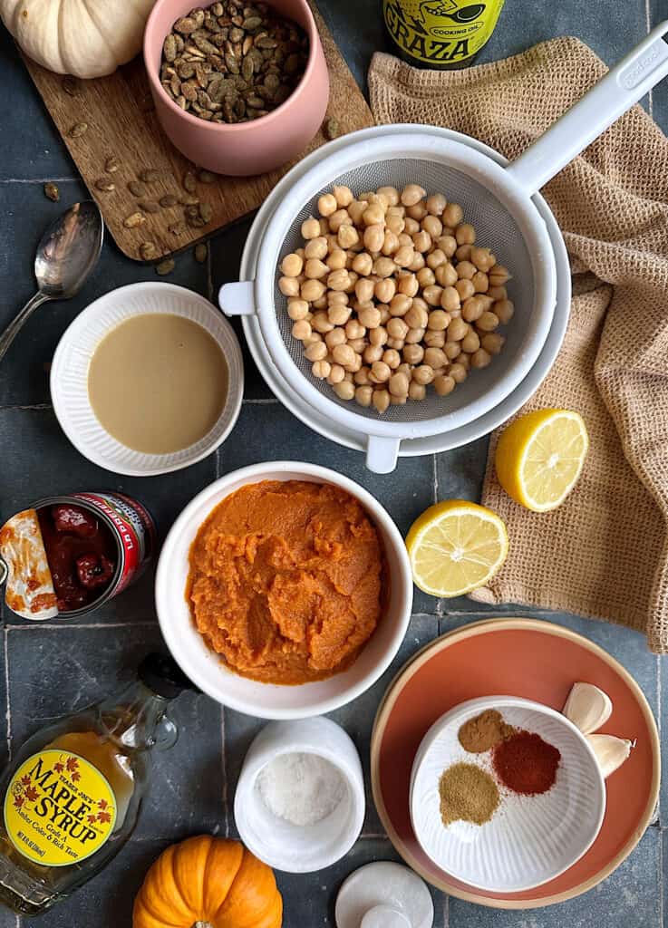 sweet and smoky pumpkin hummus ingredients