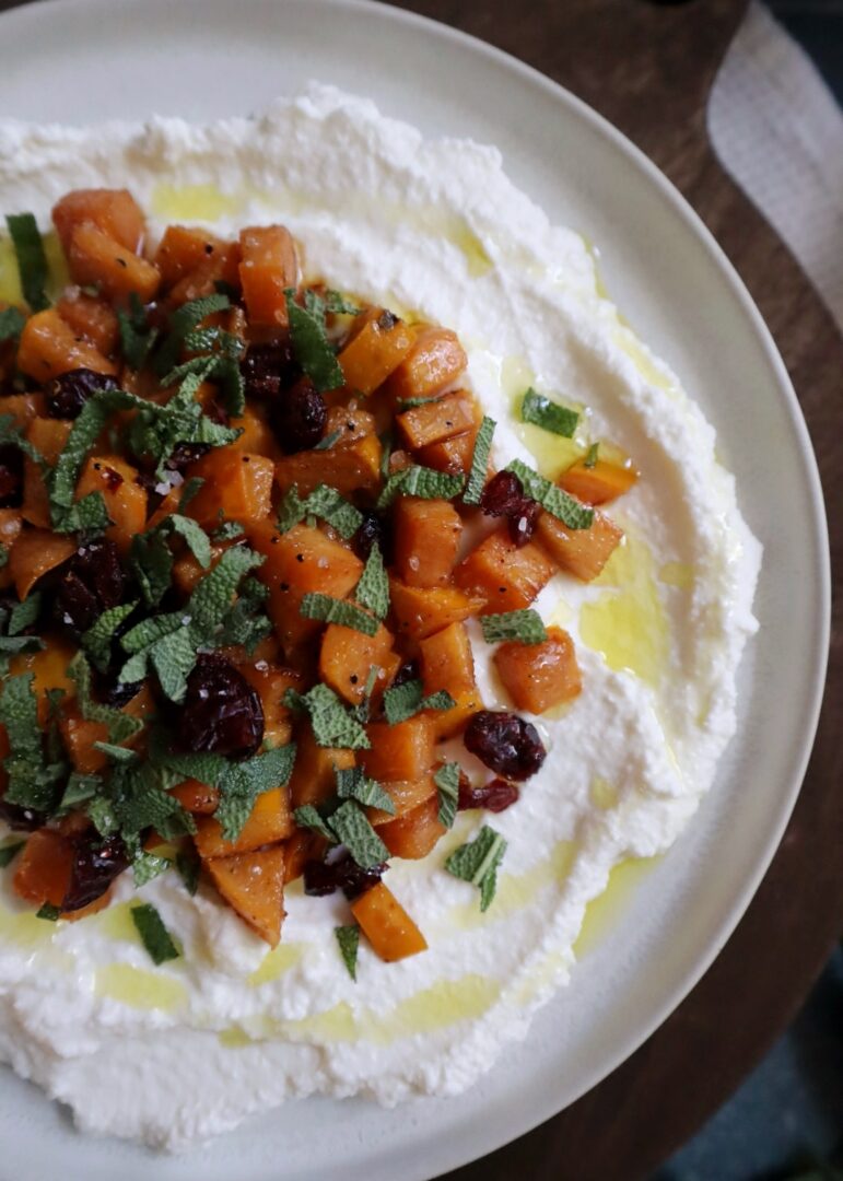 maple persimmons with ricotta cranberries and sage