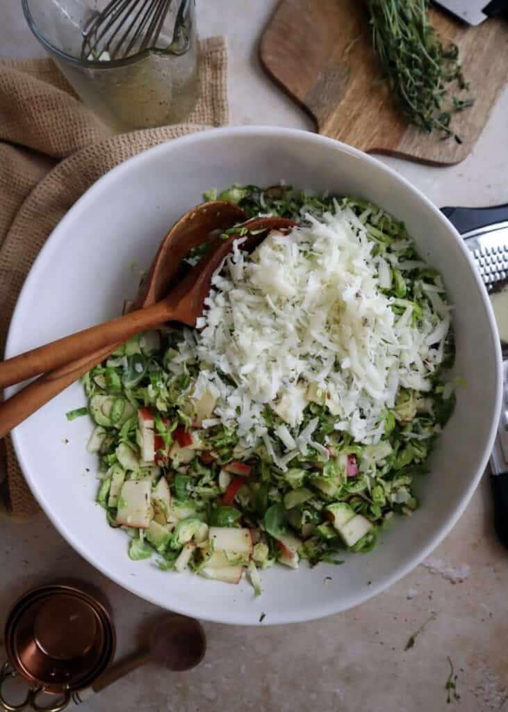 shaved brussels sprouts salad with shredded manchego