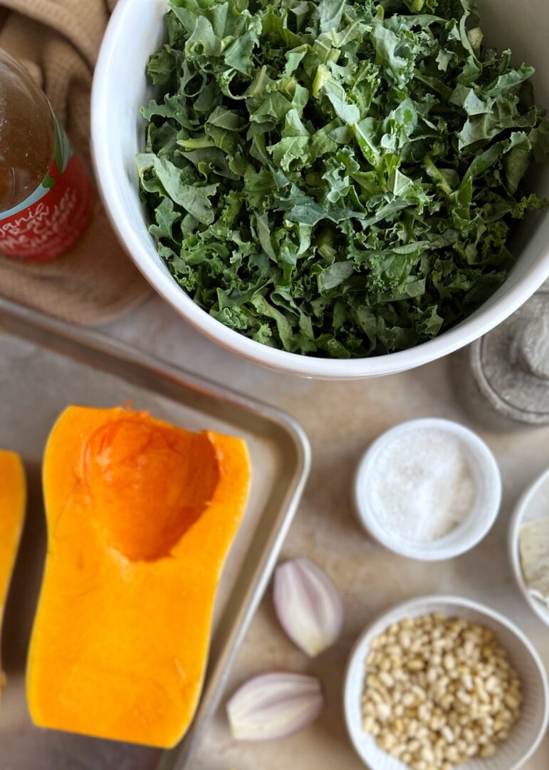 butternut squash kale feta and pine nut salad ingredients