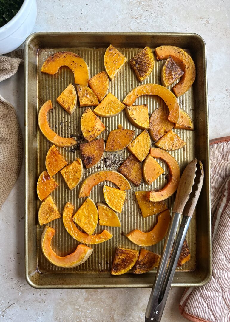 roasted butternut squash on a baking tray