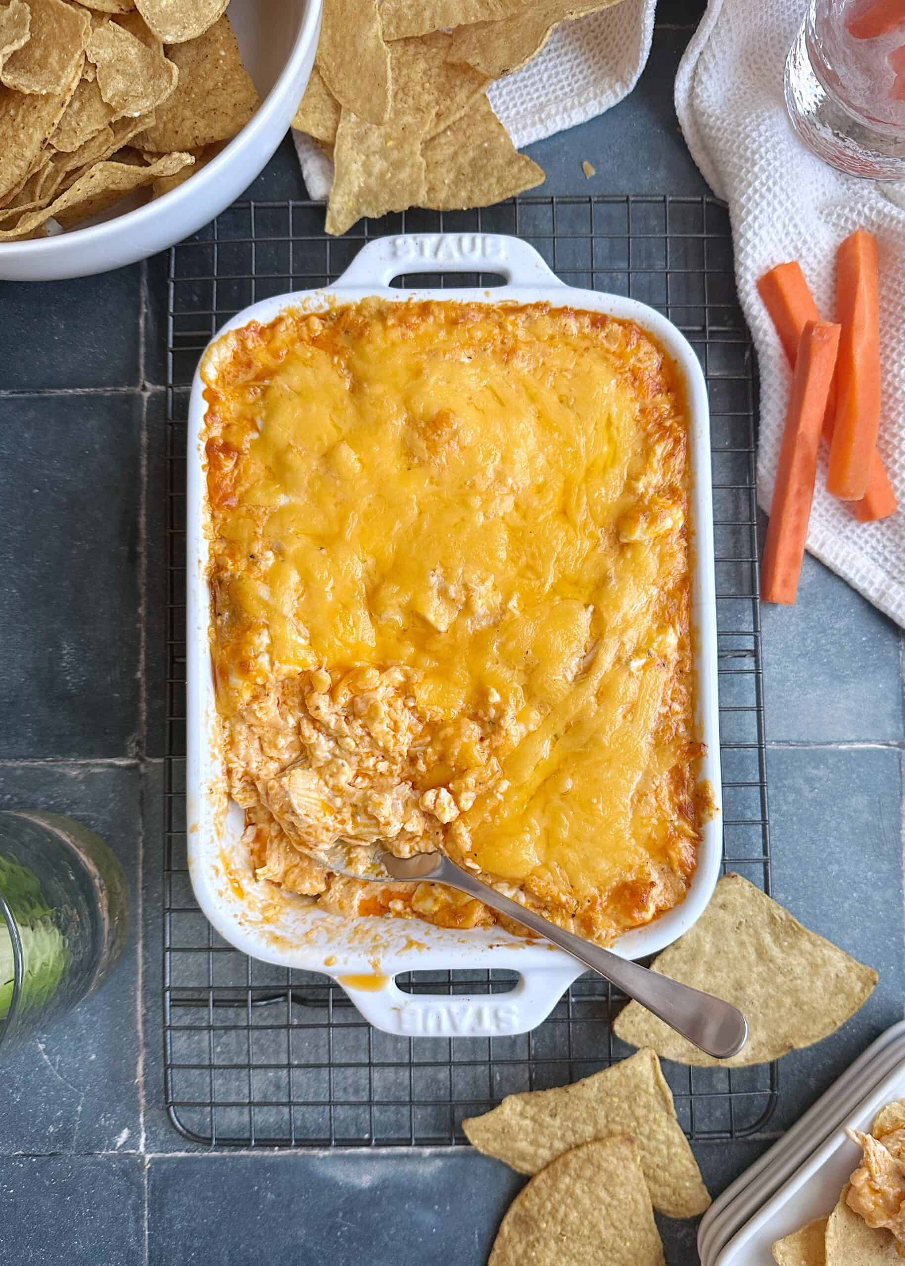 casserole dish of chicken lip dip