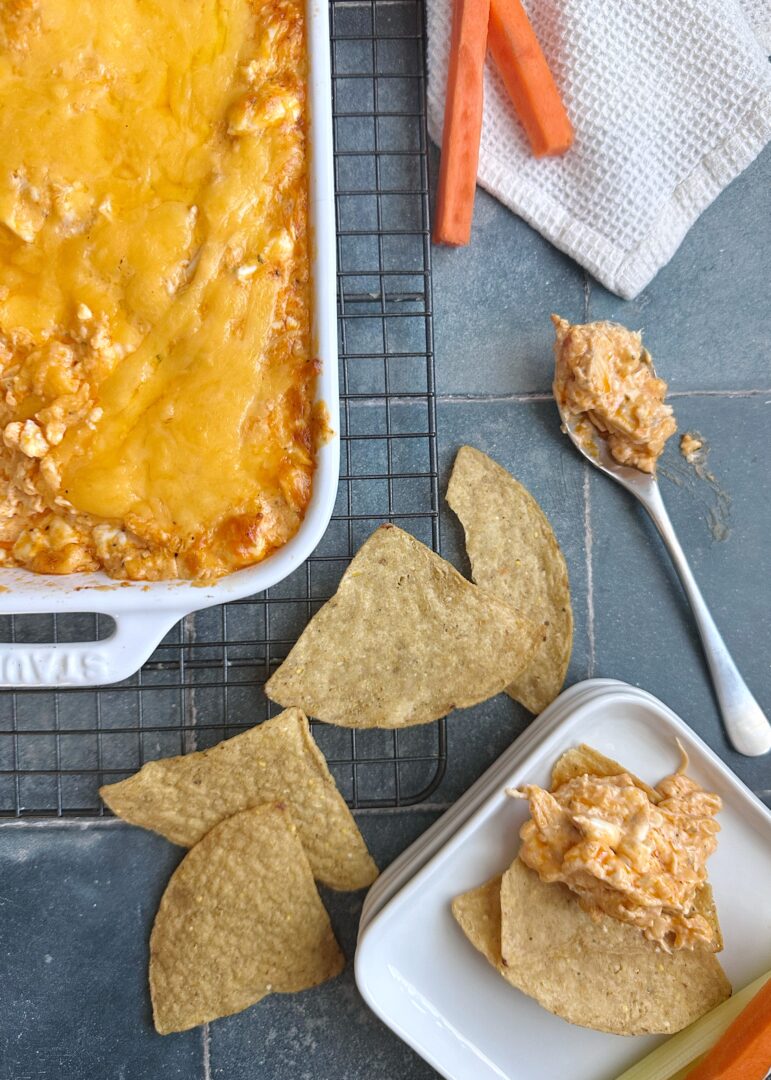 chicken lip dip with tortilla chips