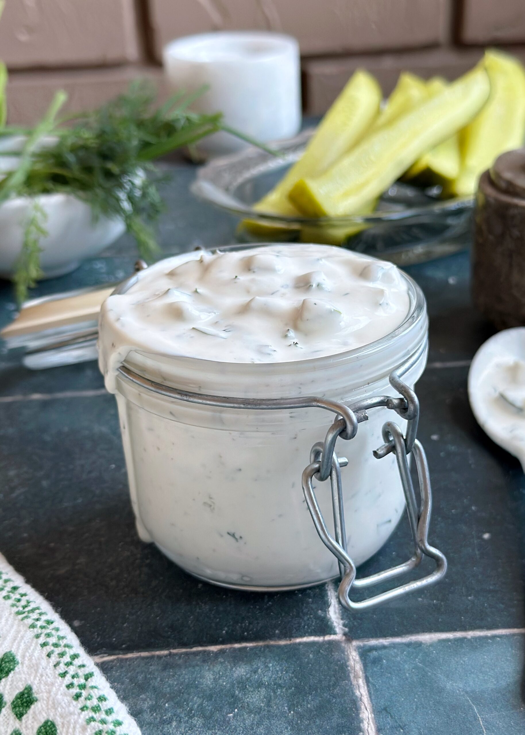 dill pickle ranch in glass jar with lid