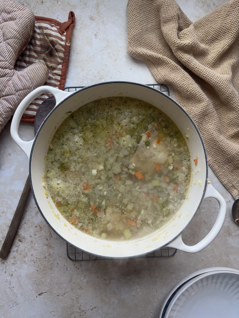 ginger chicken and rice soup before blending